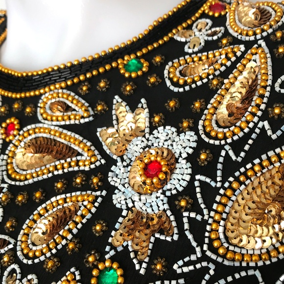 STUNNING Beaded Sequined Silk Party Dress - Picture 2 of 8